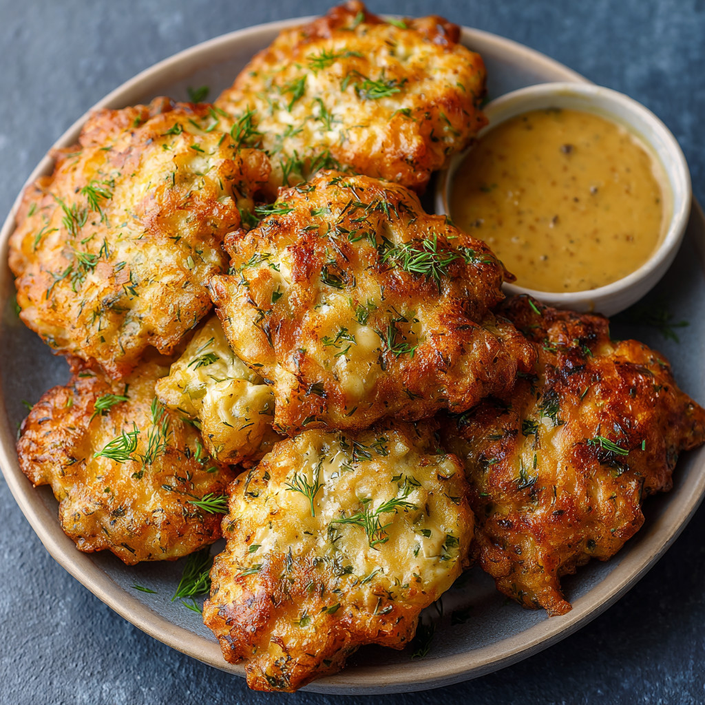 A plate of dill pickle chicken fritters.