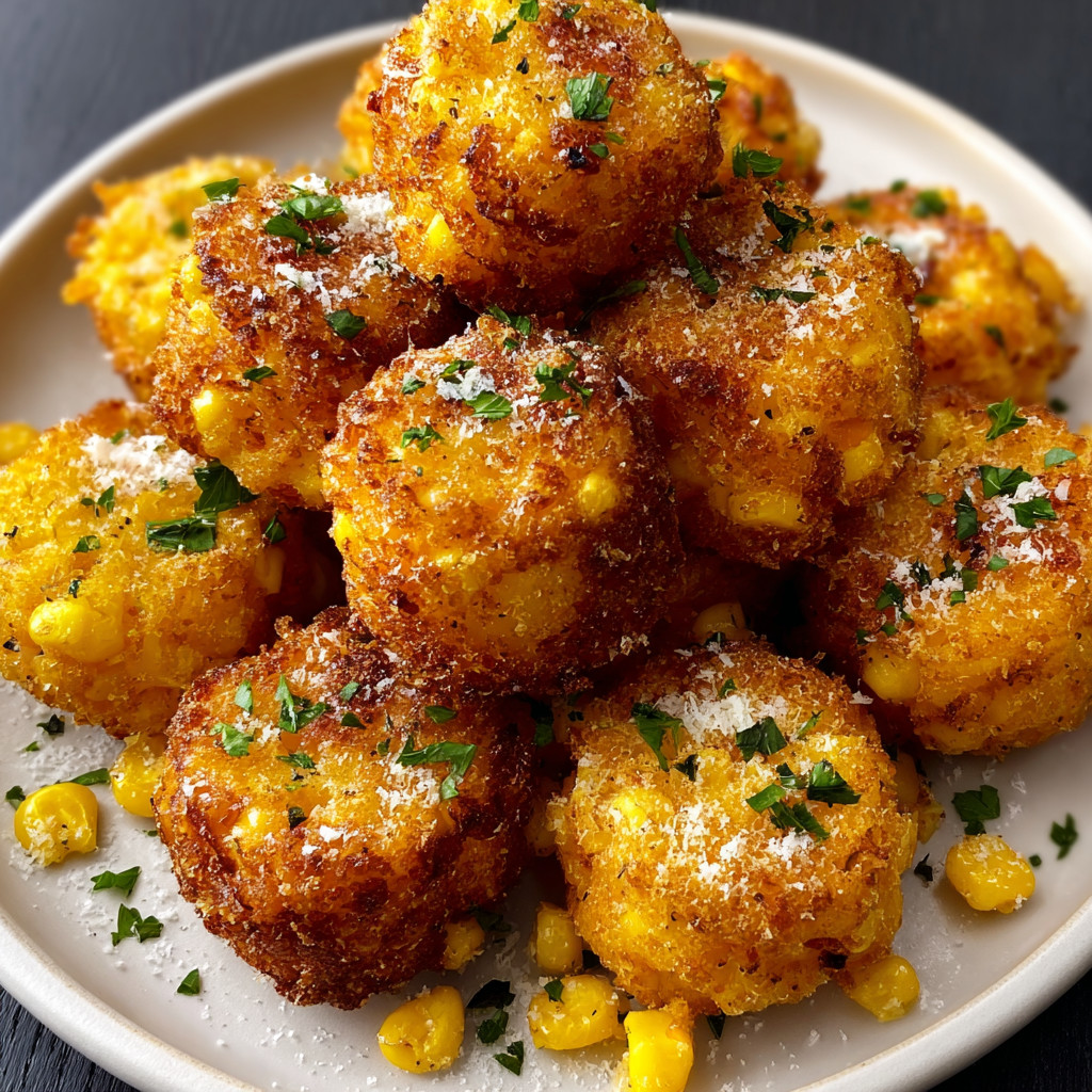 A plate of crispy corn cheese bites.