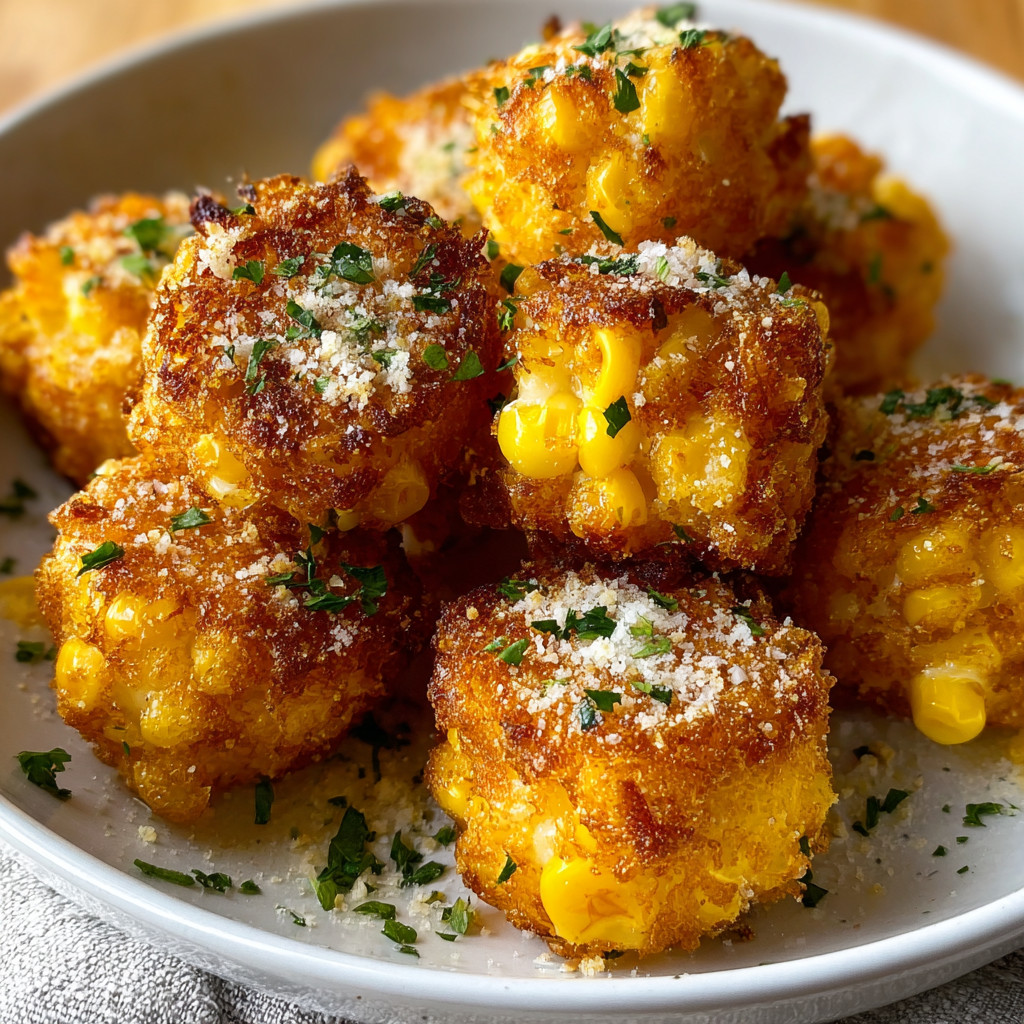 A plate of crispy corn cheese bites.