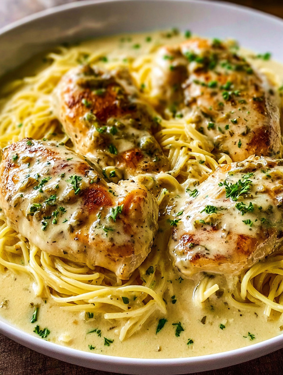 A plate of chicken and noodles.