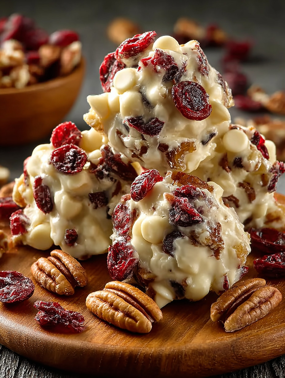 White chocolate cranberry pecan clusters.