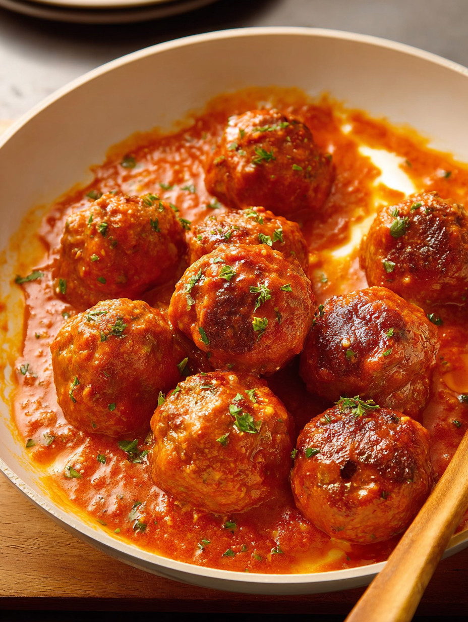 A plate of meatballs in a red sauce.