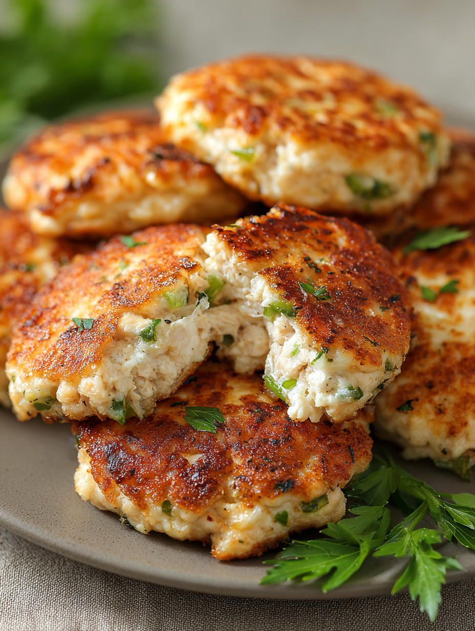 Chicken fritters on a plate.