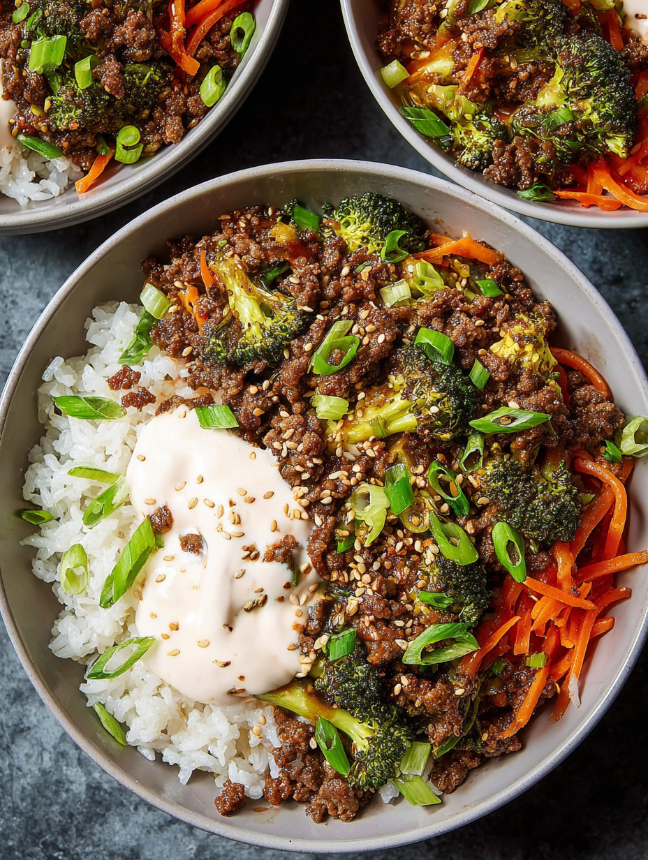 A bowl of ground beef stir-fry teriyaki.