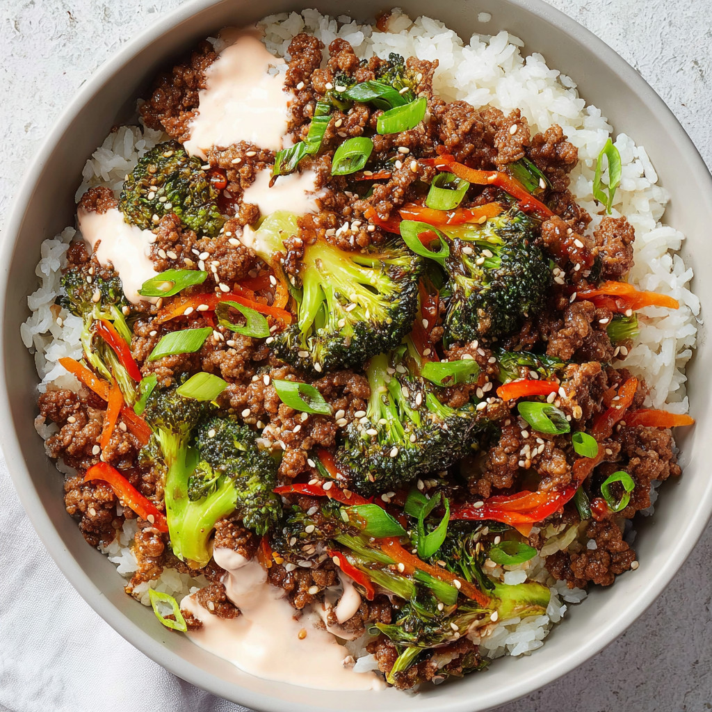A bowl of ground beef stir-fry teriyaki.
