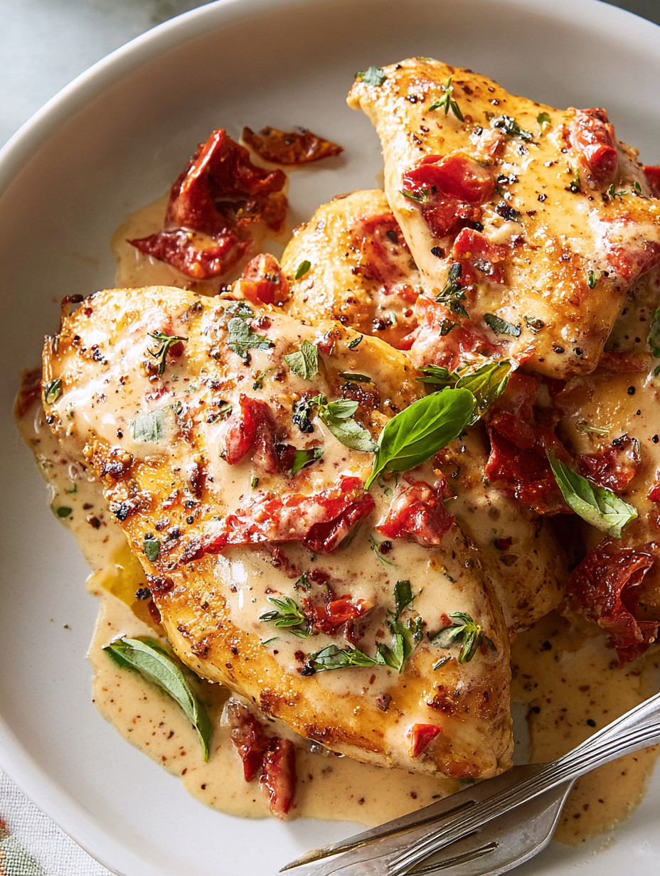 A plate of chicken covered in sauce.