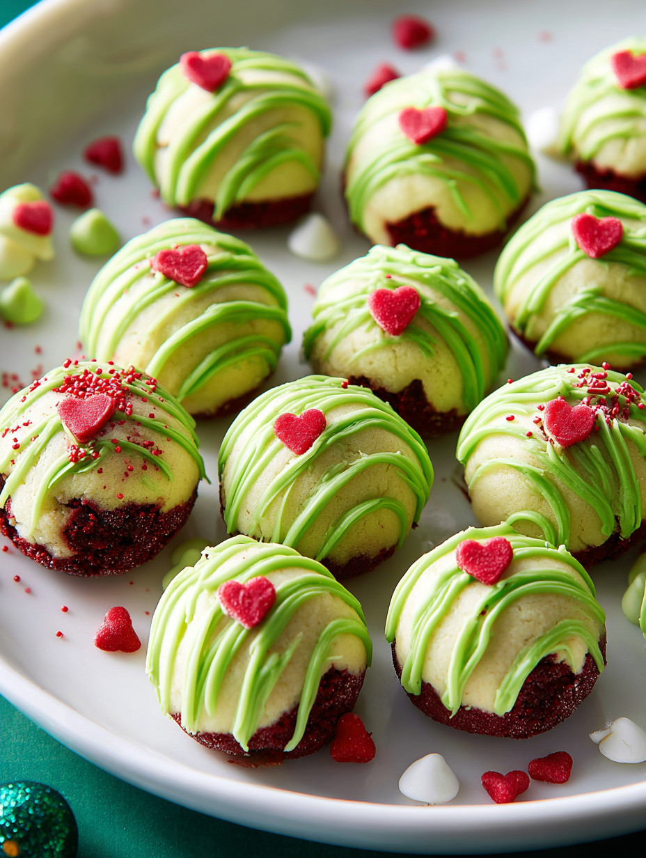 A plate of green and red cake bites.