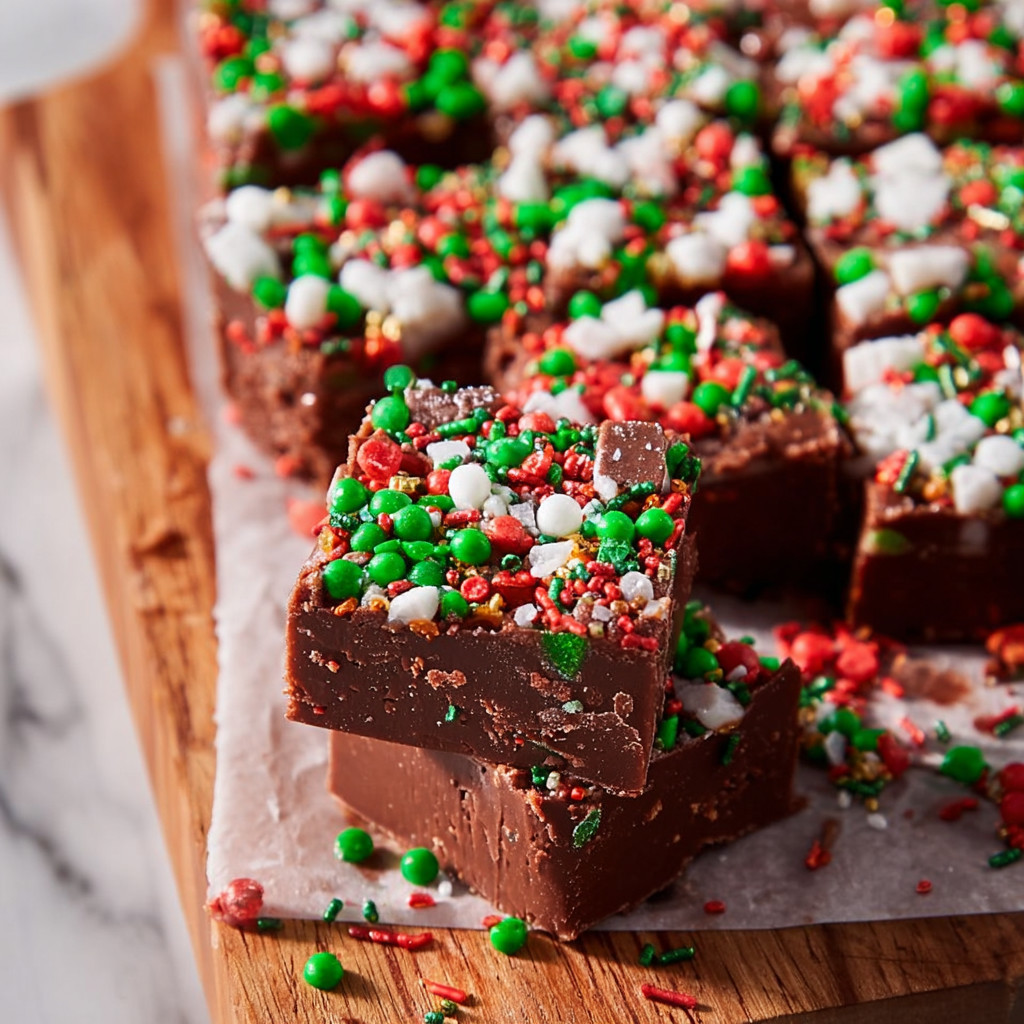 A close up of a piece of Christmas fudge.