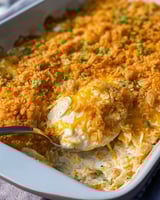 A close up of a delicious looking Million Dollar Chicken Casserole.