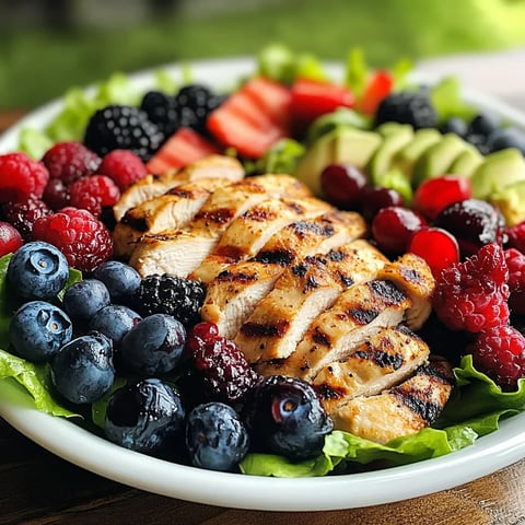 A delicious grilled chicken salad with berries.