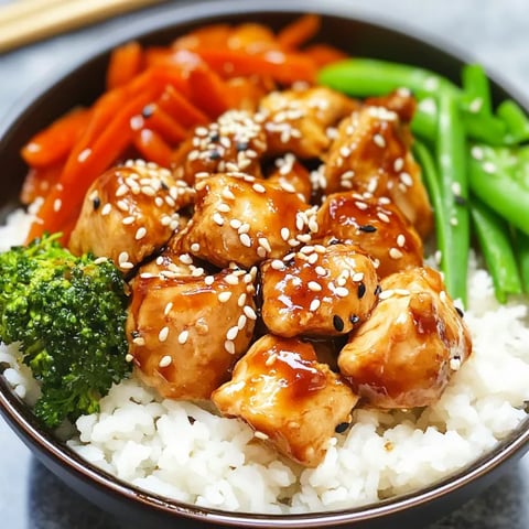 A bowl of food with chicken, rice, and vegetables.