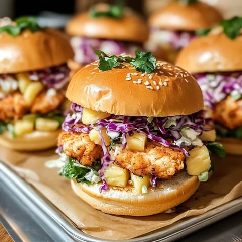 A plate of chicken sliders with pineapple slaw.