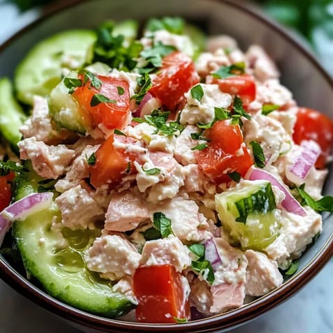 A bowl of tuna and cottage cheese salad.