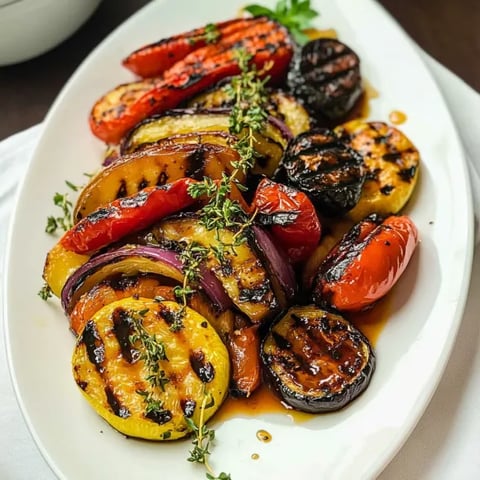A plate of grilled vegetables.