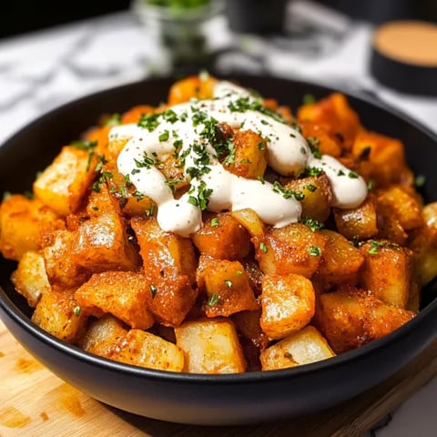 A bowl of food with a white sauce on top.