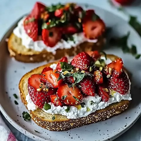 Two pieces of bread with strawberries and whipped cream.