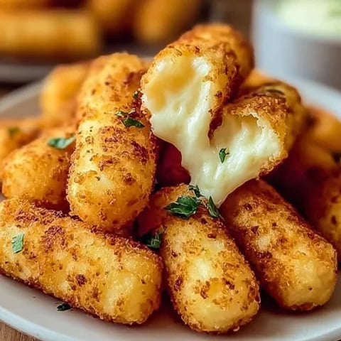 A plate of cheese sticks.